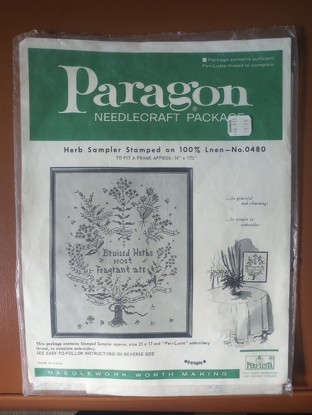 NWT Paragon Stamped Cross Stitch Kit No. 0480, Herb Sampler, Vintage Embroidery